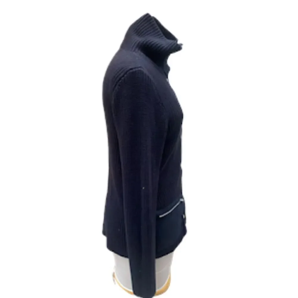 Jones New York Sport Cardigan Black Snap Front Zip Pockets Sz. L
